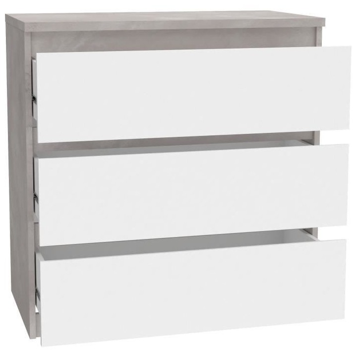 Commode CHELSEA 3 Tiroirs - Couleur blanc/béton clair - L 77,2 x P 42