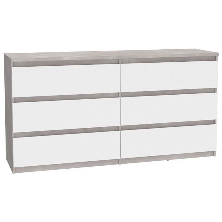 Commode CHELSEA 6 Tiroirs - Couleur blanc/béton clair - L 154 x P 42,
