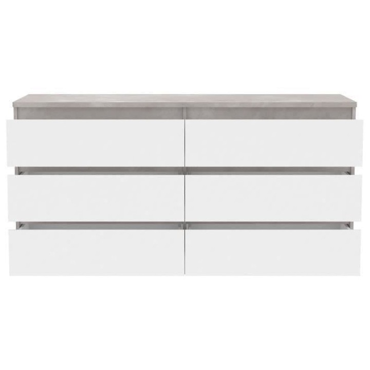 Commode CHELSEA 6 Tiroirs - Couleur blanc/béton clair - L 154 x P 42,