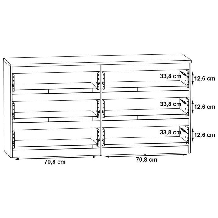 Commode CHELSEA 6 Tiroirs - Couleur blanc/béton clair - L 154 x P 42,