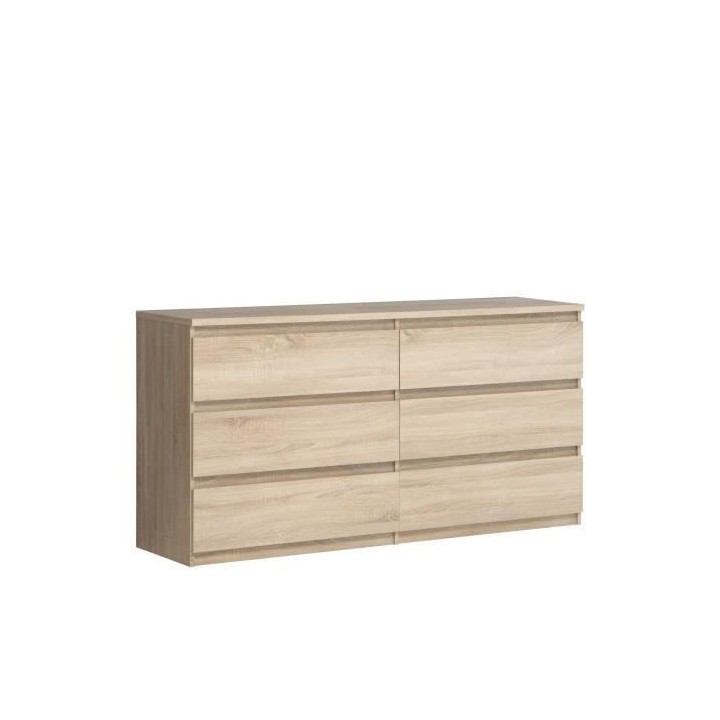 Commode CHELSEA 6 Tiroirs - Couleur chene - L 154 x P 42,2 x H 79,9 cm