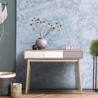 Console avec 3 tiroirs - Scandinave - NEW SOFIA - Chene Blanc Gris Mot
