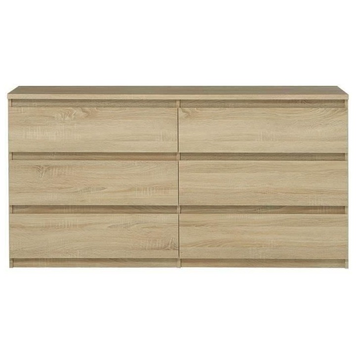 Commode CHELSEA 6 Tiroirs - Couleur chene - L 154 x P 42,2 x H 79,9 cm