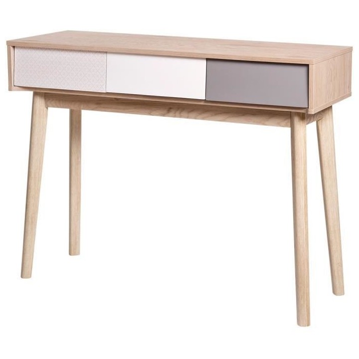Console avec 3 tiroirs - Scandinave - NEW SOFIA - Chene Blanc Gris Mot
