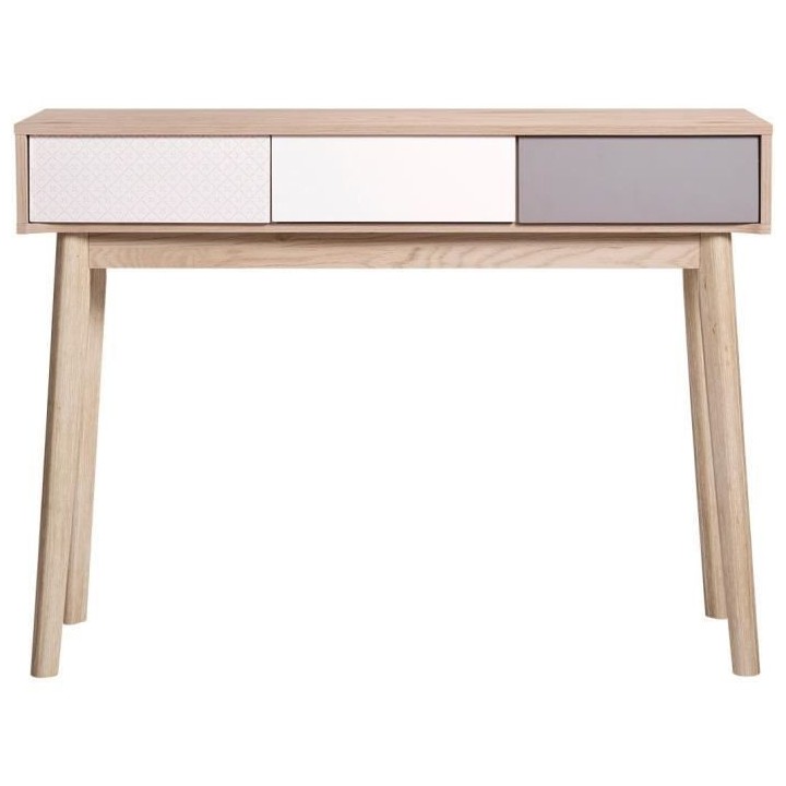 Console avec 3 tiroirs - Scandinave - NEW SOFIA - Chene Blanc Gris Mot