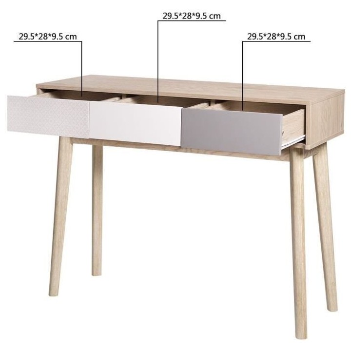 Console avec 3 tiroirs - Scandinave - NEW SOFIA - Chene Blanc Gris Mot