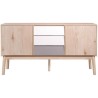 Buffet SOFIA - 2 portes 3 tiroirs - Chene Blanc Gris Motif - Scandinave - L 150 x P 40 x H 80 cm