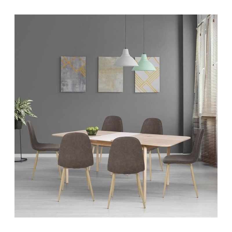 Table a manger extensible - Scandinave - NEW SOFIA - Chene et blanc avec motifs - L 160 / 200 x P 90 cm