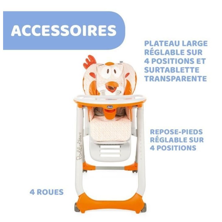 CHICCO Chaise Haute Polly 2 Start - 4 Roues fancy chicken