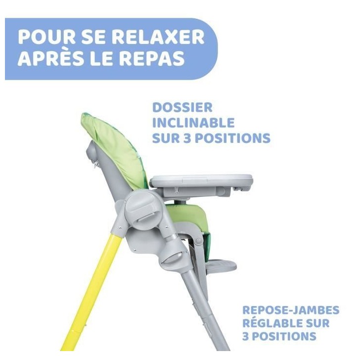 Chaise haute réglable CHICCO - Polly Easy Crocodile - Assise large et