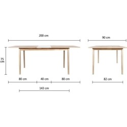 Table a manger extensible - Scandinave - NEW SOFIA - Chene et blanc avec motifs - L 160 / 200 x P 90 cm