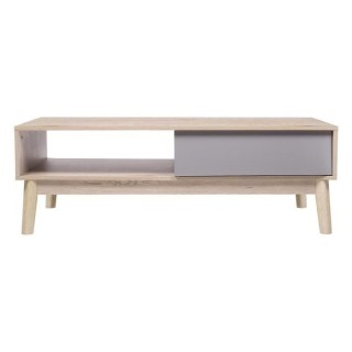 Table basse 2 tiroirs - Chene et Blanc avec motifs - Scandinave - L 12