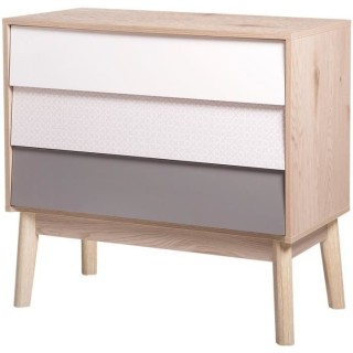 Commode avec 3 tiroirs - En panneaux de particules et MDF - Chene Blan