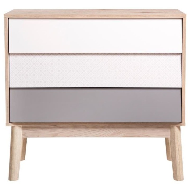 Commode avec 3 tiroirs - En panneaux de particules et MDF - Chene Blan