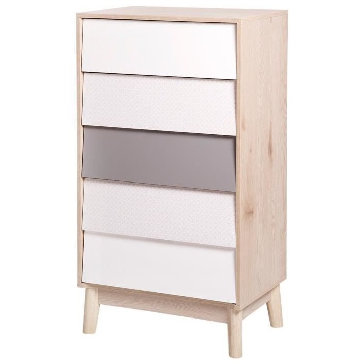 NEW SOFIA Chiffonnier - 5 tiroirs - Panneaux de particules - Chene Bla