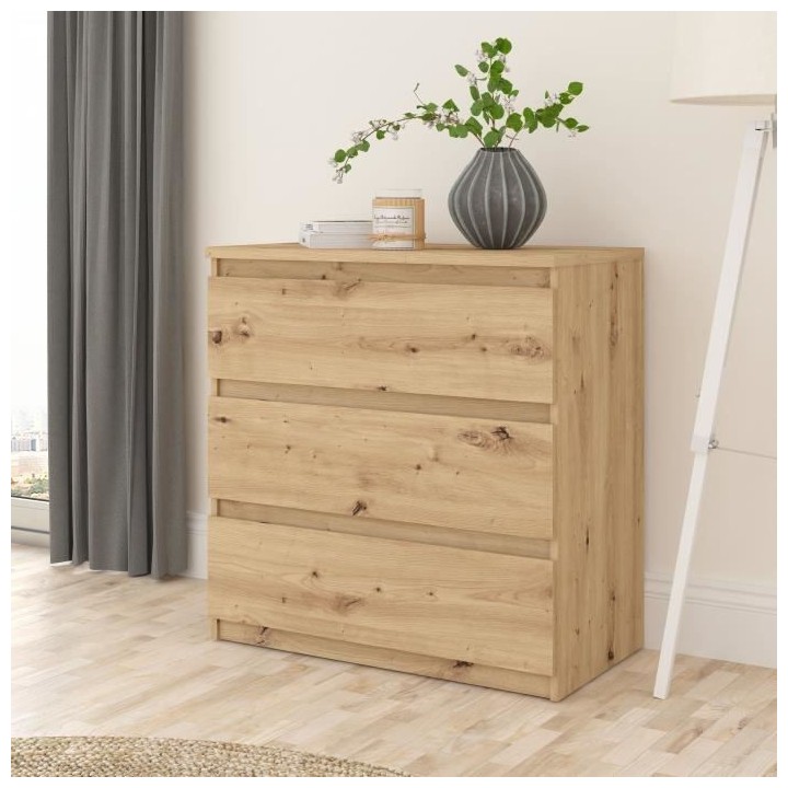 Commode CHELSEA 3 tiroirs - L 77,2 x P 42 x H 79,9 cm - Décor chene a