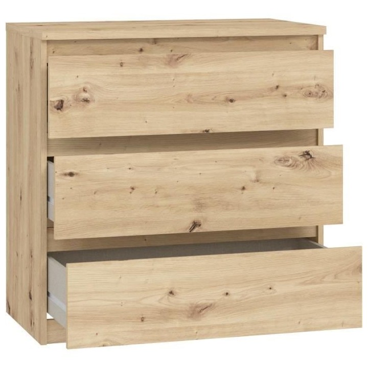 Commode CHELSEA 3 tiroirs - L 77,2 x P 42 x H 79,9 cm - Décor chene a