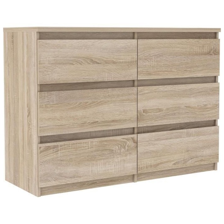 Commode CHELSEA 6 tiroirs - L 110 x P 42 x H 80 - Décor chene sonoma