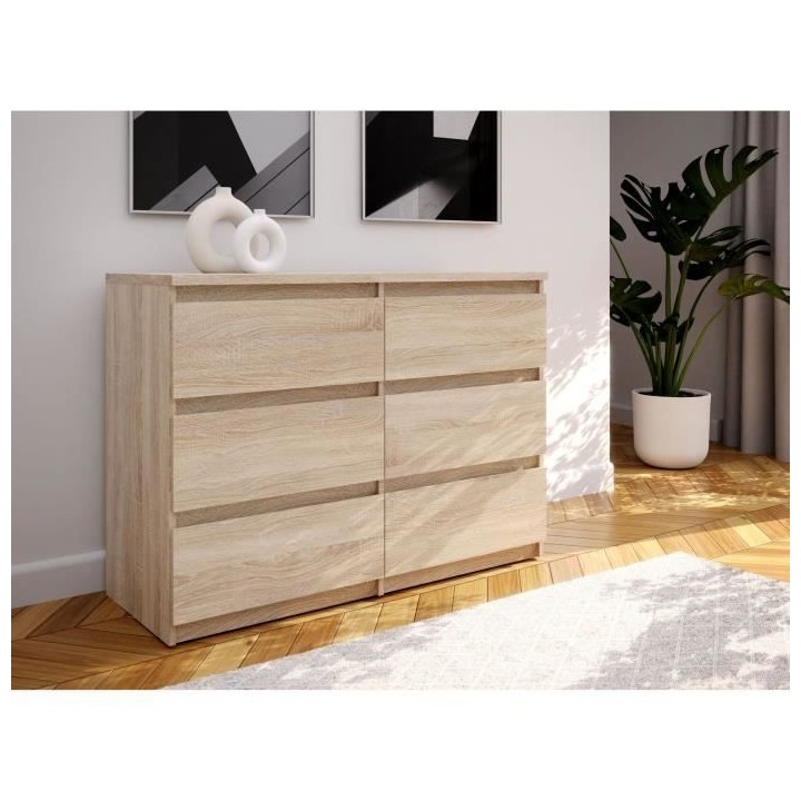 Commode CHELSEA 6 tiroirs - L 110 x P 42 x H 80 - Décor chene sonoma