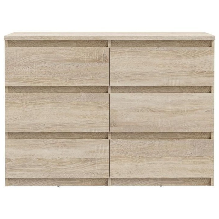 Commode CHELSEA 6 tiroirs - L 110 x P 42 x H 80 - Décor chene sonoma