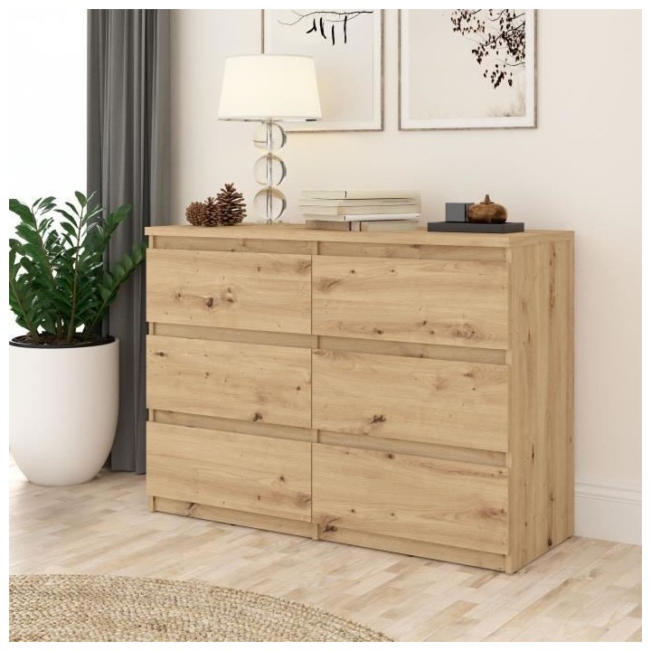 Commode CHELSEA 6 tiroirs - L 110 x P 42,2 x H 79,9 - Décor chene art
