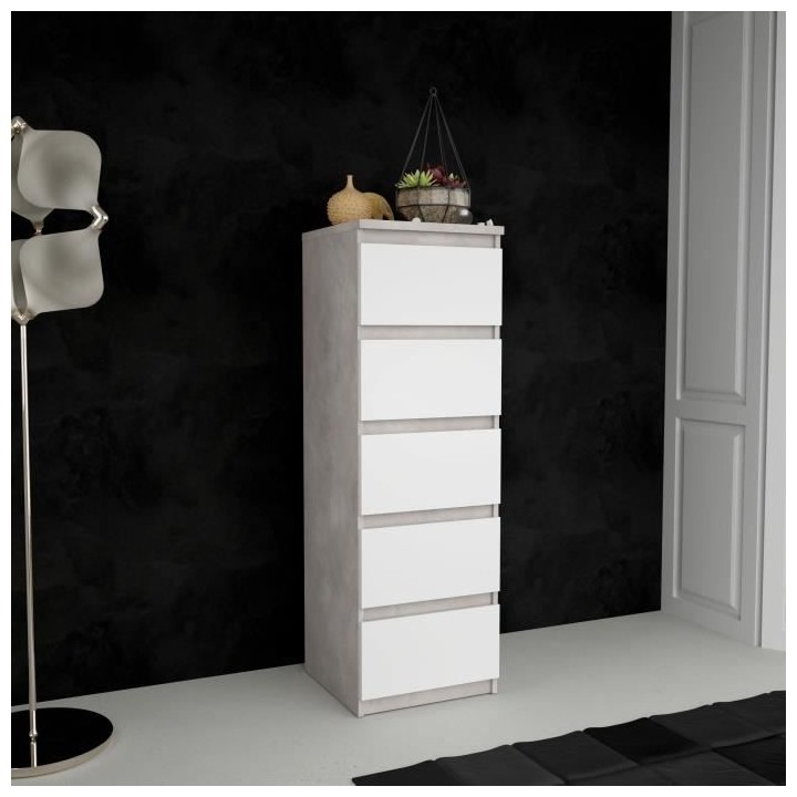 Commode CHELSEA 5 tiroirs - 41,8 cm - Décor optique béton clair KILO