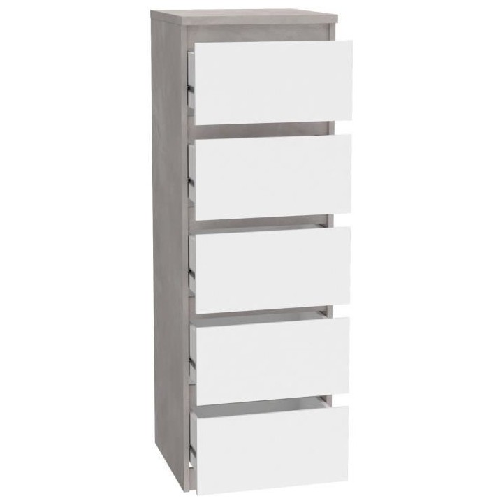 Commode CHELSEA 5 tiroirs - 41,8 cm - Décor optique béton clair KILO