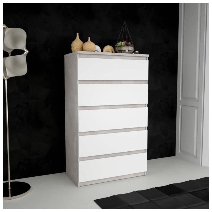 Commode CHELSEA 5 tiroirs - L 77,2 x P 42,2 x H 128,1 - Décor optique