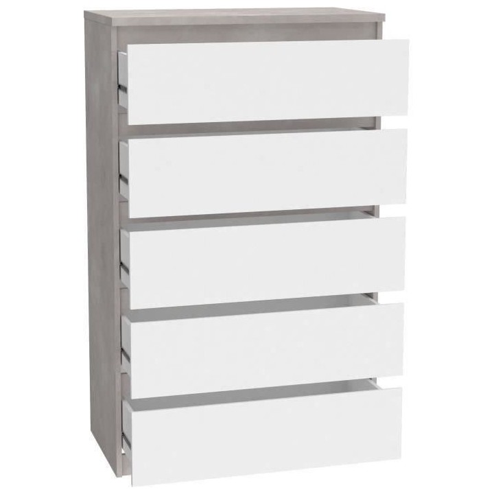 Commode CHELSEA 5 tiroirs - L 77,2 x P 42,2 x H 128,1 - Décor optique