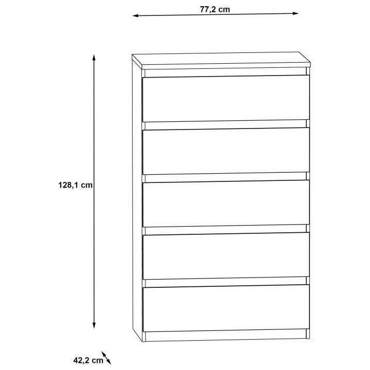 Commode CHELSEA 5 tiroirs - L 77,2 x P 42,2 x H 128,1 - Décor optique