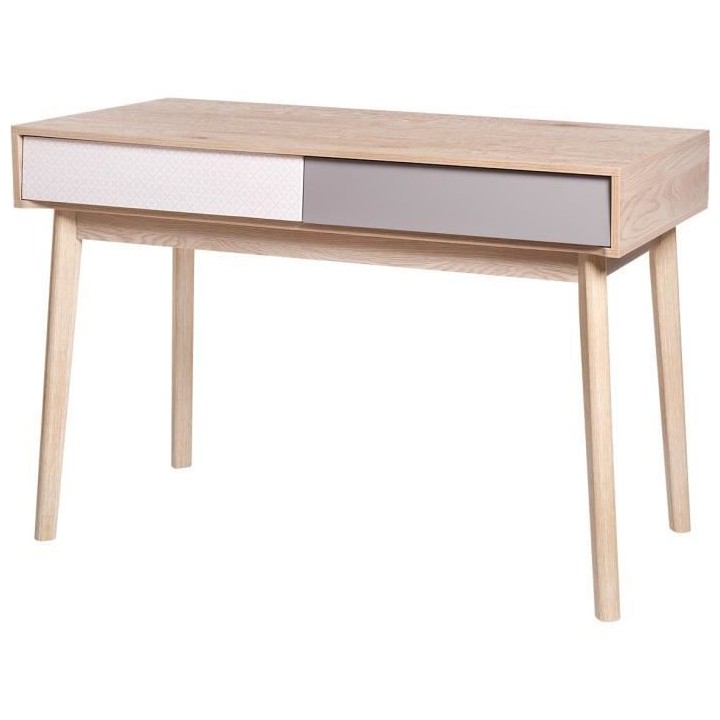 Bureau avec 2 tiroirs - Scandinave - NEW SOFIA - Chene Blanc Gris Moti