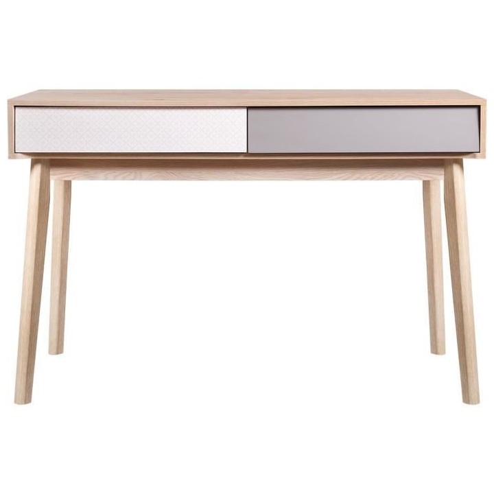 Bureau avec 2 tiroirs - Scandinave - NEW SOFIA - Chene Blanc Gris Moti