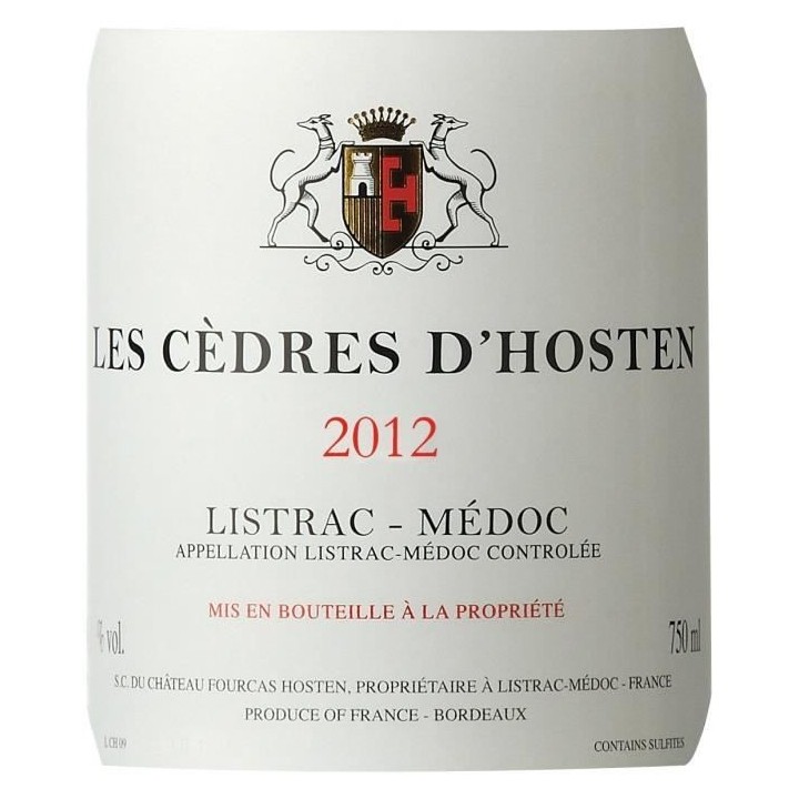 Les Cedres d'Hosten 2012 Listrac Médoc - Vin rouge de Bordeaux