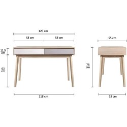 Bureau avec 2 tiroirs - Scandinave - NEW SOFIA - Chene Blanc Gris Motifs - L 120 x P 55 x H 78 cm