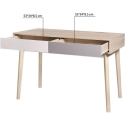 Bureau avec 2 tiroirs - Scandinave - NEW SOFIA - Chene Blanc Gris Motifs - L 120 x P 55 x H 78 cm