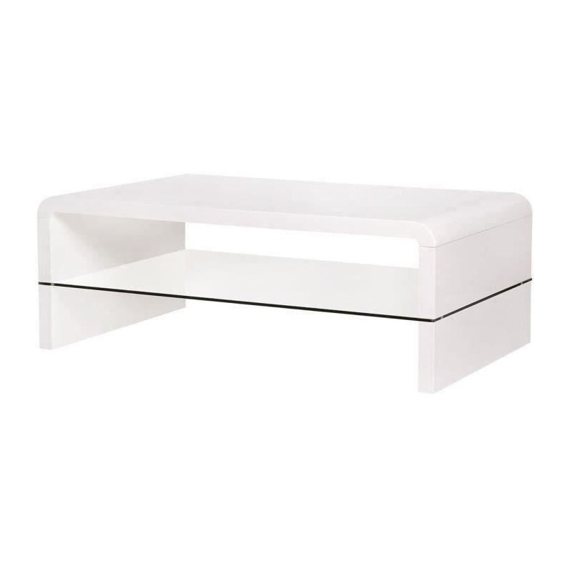 Table basse rectangulaire -MDF- Blanc laqué - Style contemporain -1 étagere en verre - 120 x 60 x 40 cm - BELLA