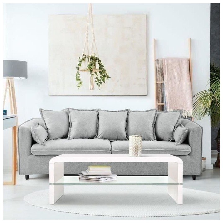 Table basse rectangulaire -MDF- Blanc laqué - Style contemporain -1