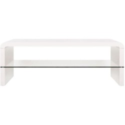 Table basse rectangulaire -MDF- Blanc laqué - Style contemporain -1 étagere en verre - 120 x 60 x 40 cm - BELLA