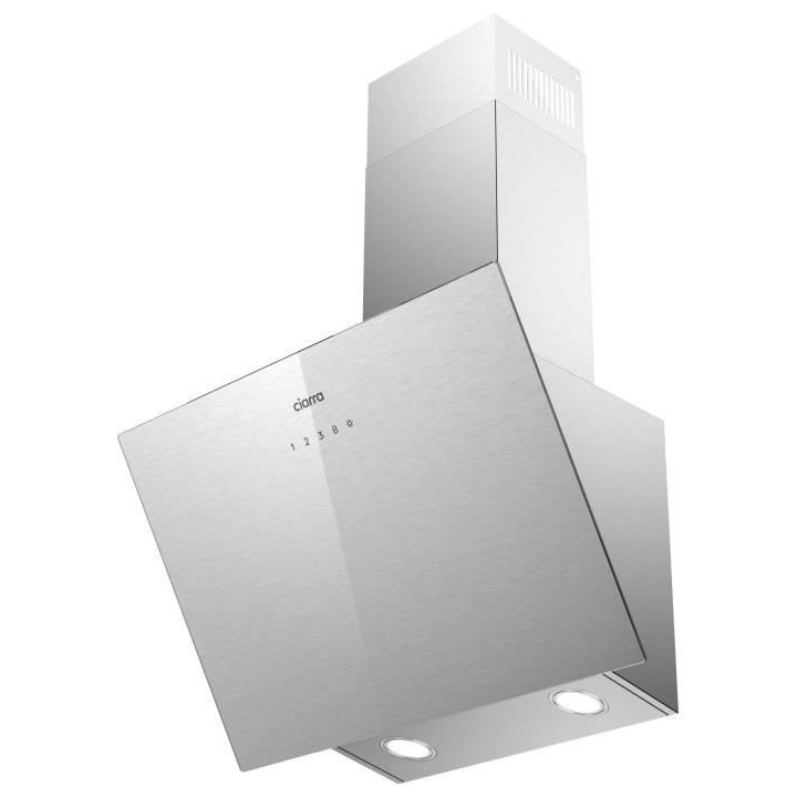 Hotte inclinée CIARRA CDHINC60VSS - 60 CM - 700m3/h - Verre Silver -