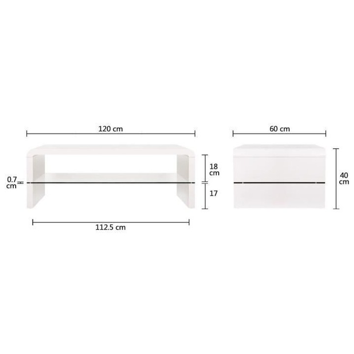 Table basse rectangulaire -MDF- Blanc laqué - Style contemporain -1
