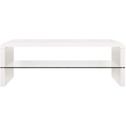 Table basse rectangulaire -MDF- Blanc laqué - Style contemporain -1 étagere en verre - 120 x 60 x 40 cm - BELLA