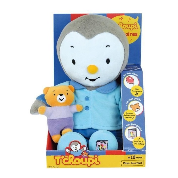 Peluche T'CHOUPI Raconte moi une histoire - JEMINI - ± 30 cm - Bleu -