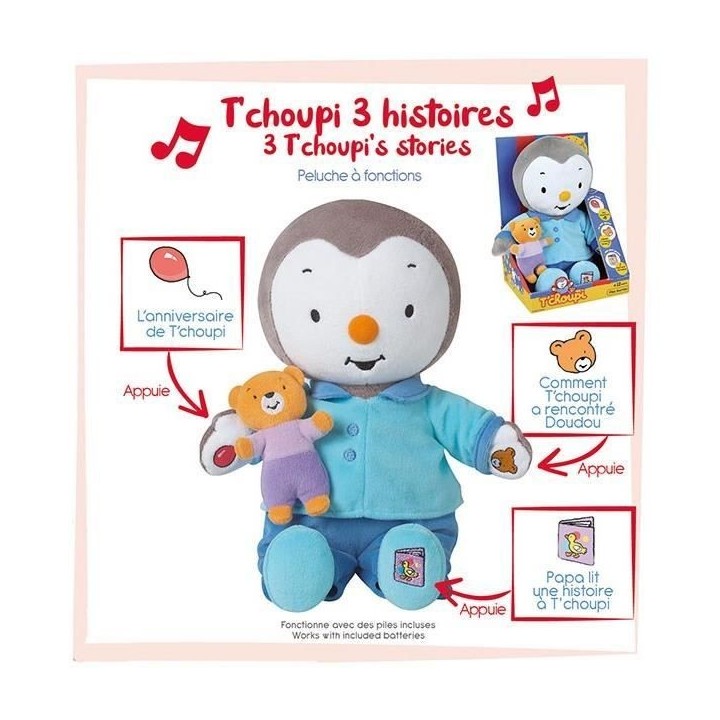 Peluche T'CHOUPI Raconte moi une histoire - JEMINI - ± 30 cm - Bleu -