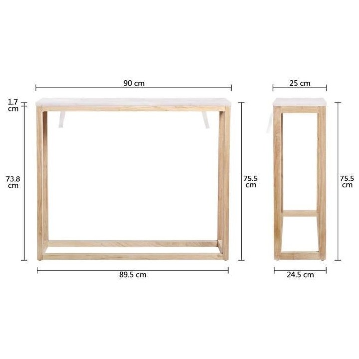Console en marbre - Décor chene - L 90 x P 25 x H 75 cm - MIRANDA