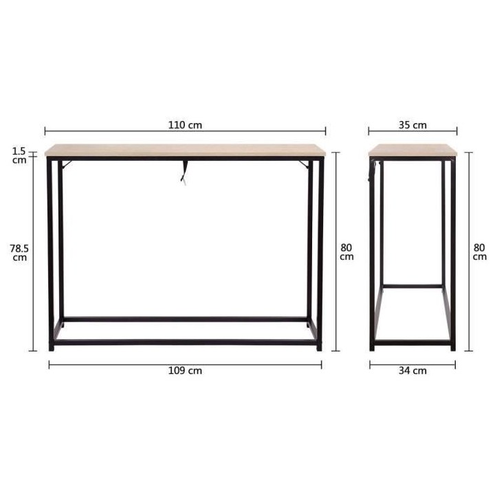 Console - Métal et bois - Noir - L 110 x P 35 x H 80 cm - MINSK
