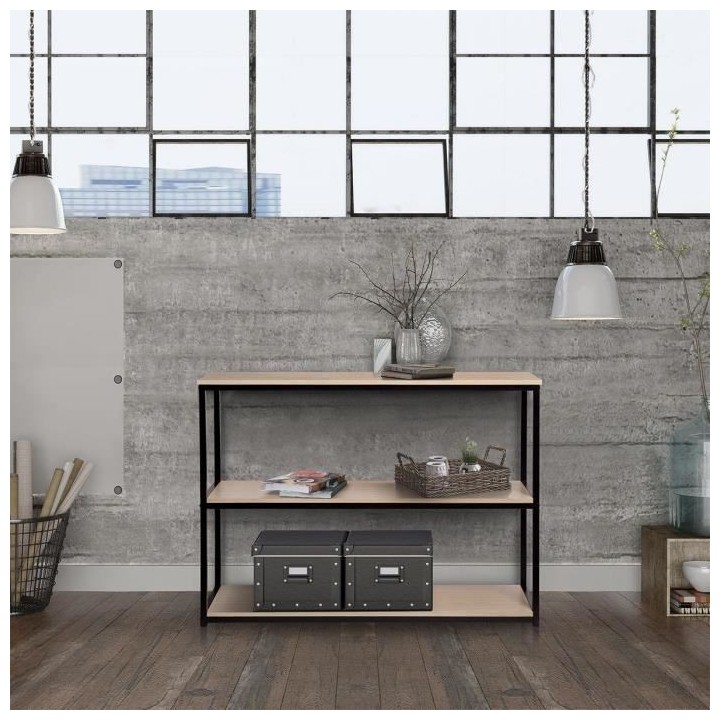 Console 2 étageres - Noir - L 110 x P 35 x H 80 cm - MINSK