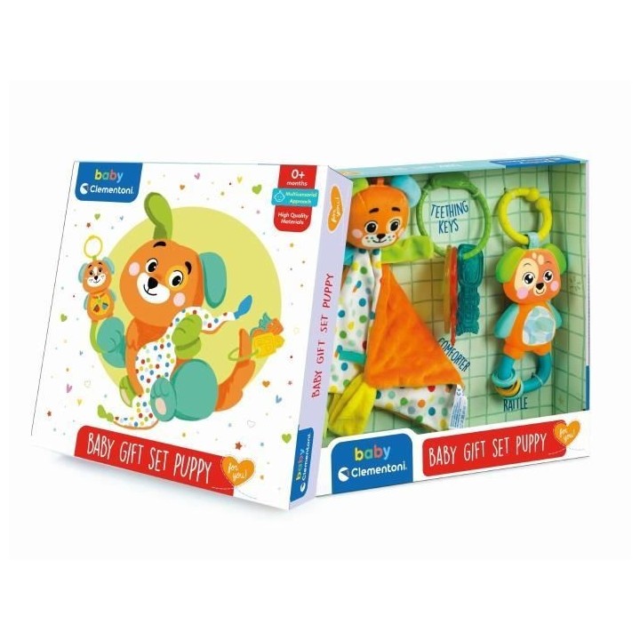 Clementoni - Coffret de naissance Ourson - Doudou + hochet + clés en