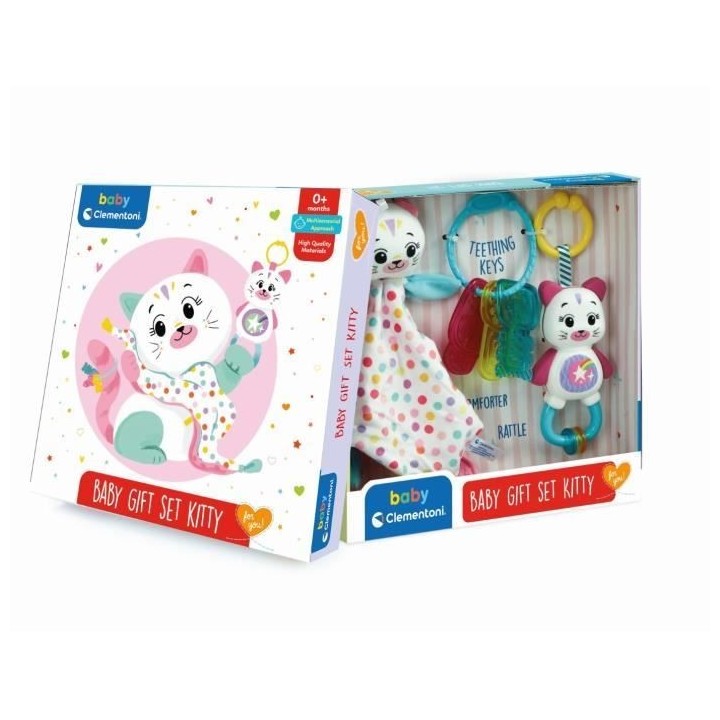 Clementoni - Coffret de naissance Chat - Rose - Doudou + hochet + clé