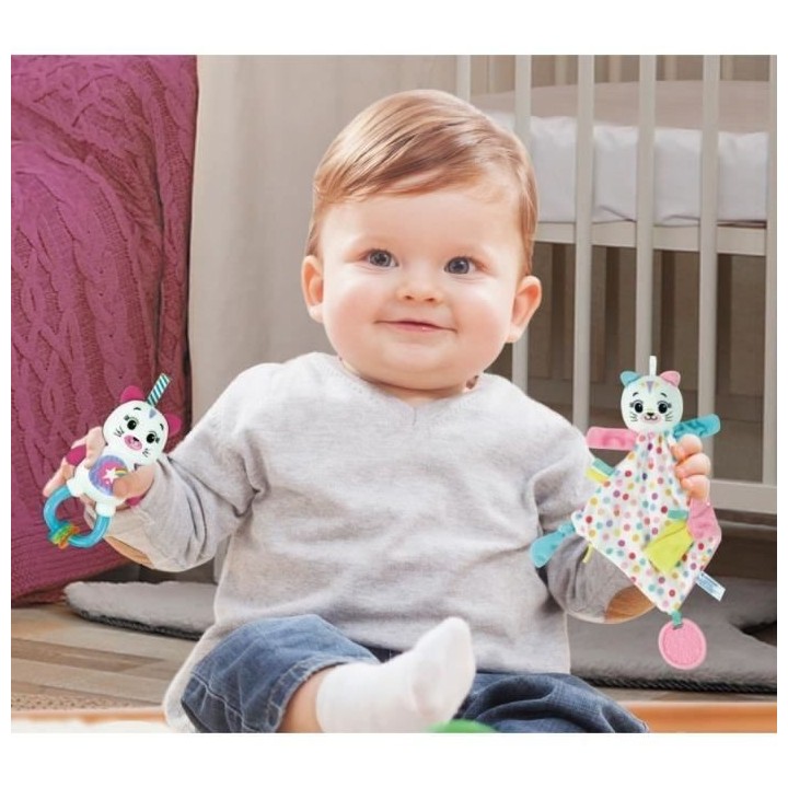 Clementoni - Coffret de naissance Chat - Rose - Doudou + hochet + clé
