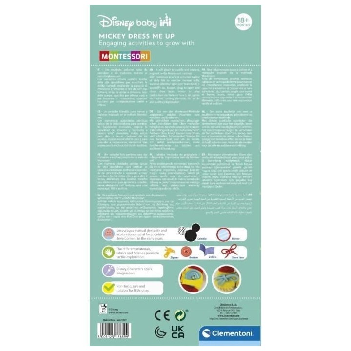 Clementoni - Montessori - Baby Mickey - Peluche a Habiller